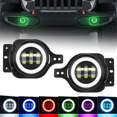 Светодиодные противотуманные фары с RGB-подсветкой «ангельские глазки» с дистанционным управлением для Wrangler JL/Gladiator JT