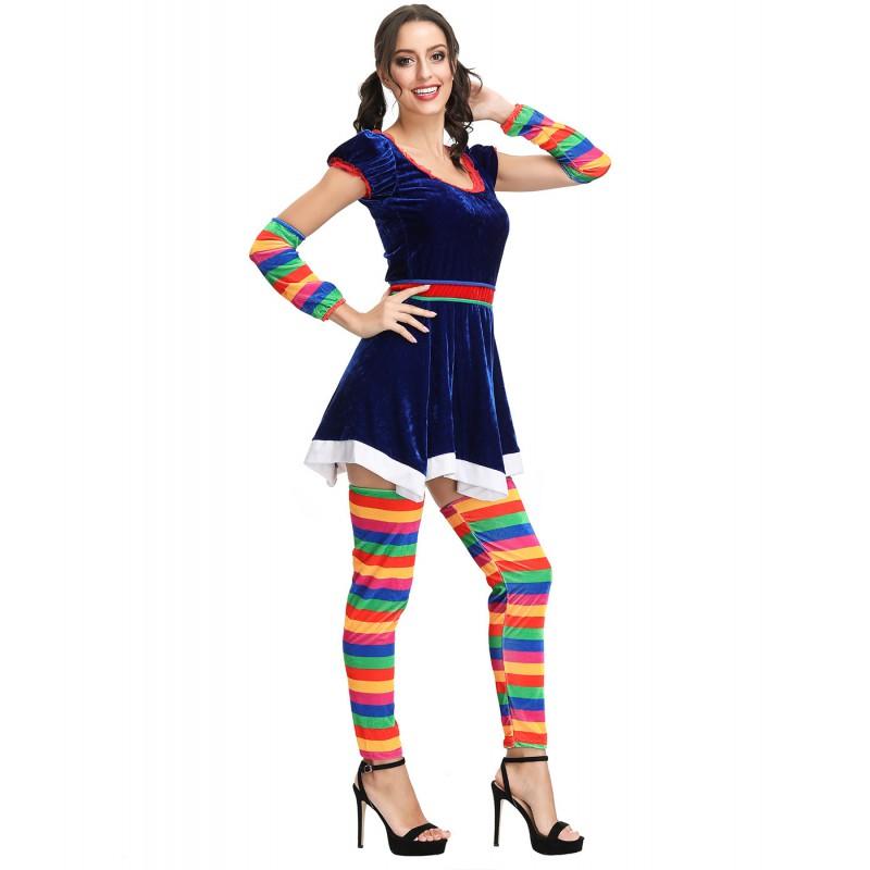 Halloween Blue Circus Clown Costume Performance Outfit Christmas Rainbow Candy Themed Party Wear
