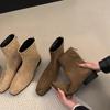 Retro Foreign Style Small Short Boots Women's 2025 Autumn and Winter Single Boots Thick Heel Thin Boots French Suede Small Ankle Boots