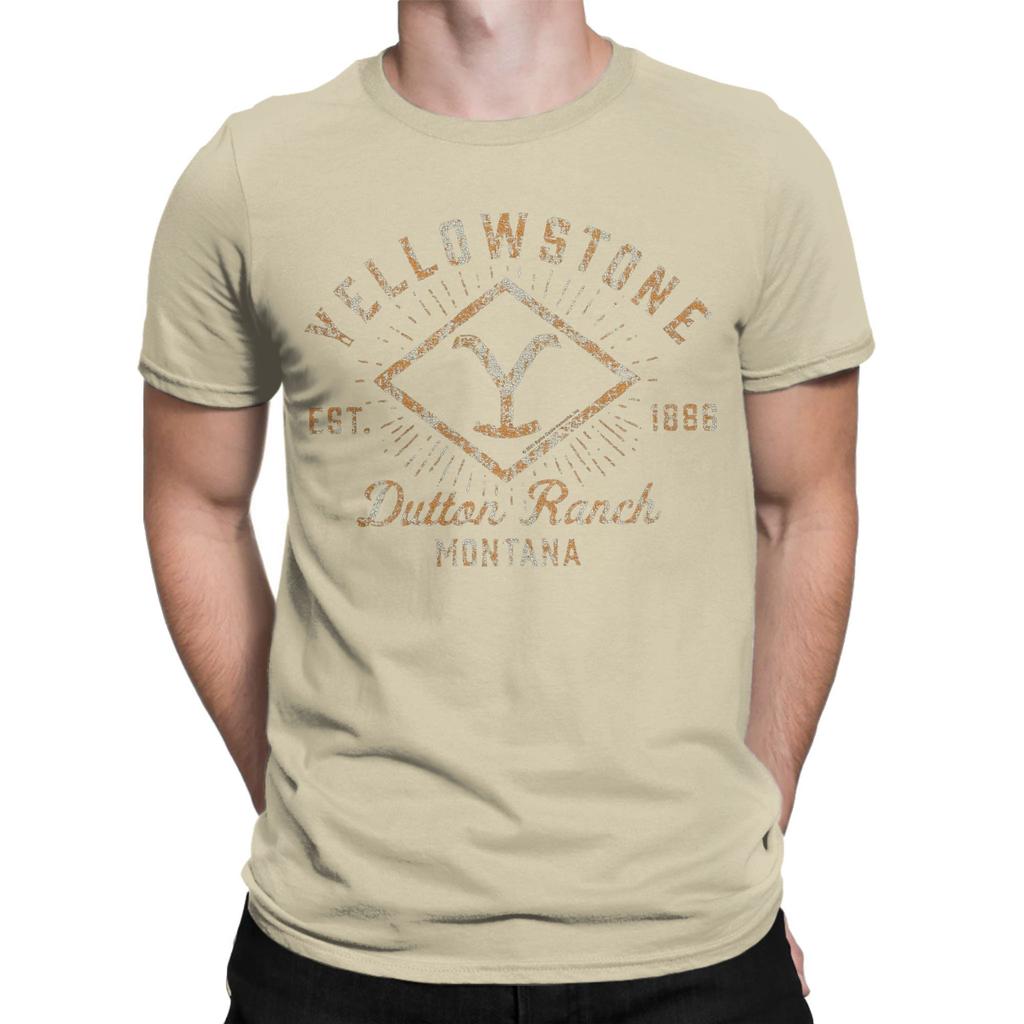 Мужские футболки Yellowstone Dutton Ranch Sunburst Vintage Смешные футболки с коротким рукавом и круглым вырезом из чистого хлопка с принтами