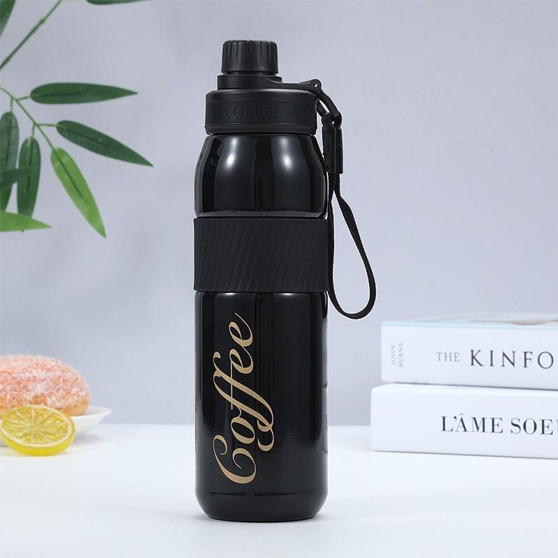 Large Capacity Vacuum Insulated Stainless Steel Water Bottle With Carry Rope Outdoor Hiking Office Use