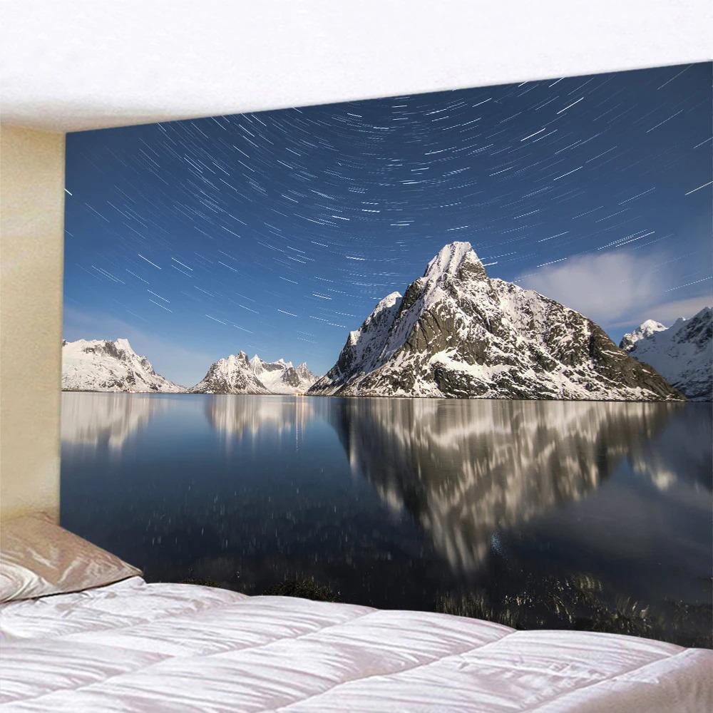 Модный домашний декор Гобелен Гостиная Спальня Гобелен Гора Озеро Пейзаж Узор