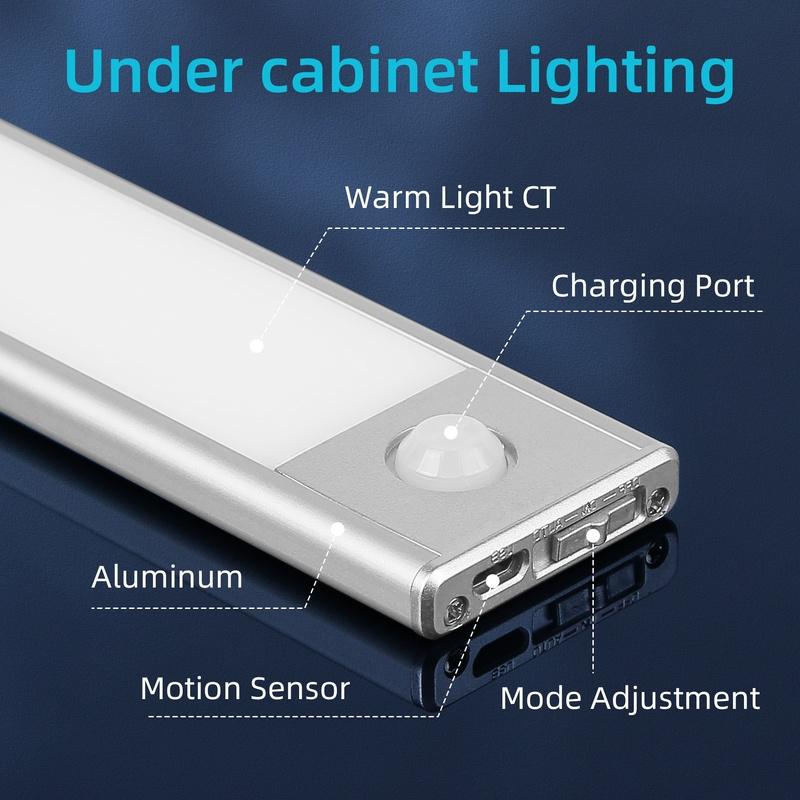 Night Light Under Cabinet Lights Ultra Thin LED Light Motion Sensor Wireless Rechargeable 3 Color For Kitchen Bedroom Lighting