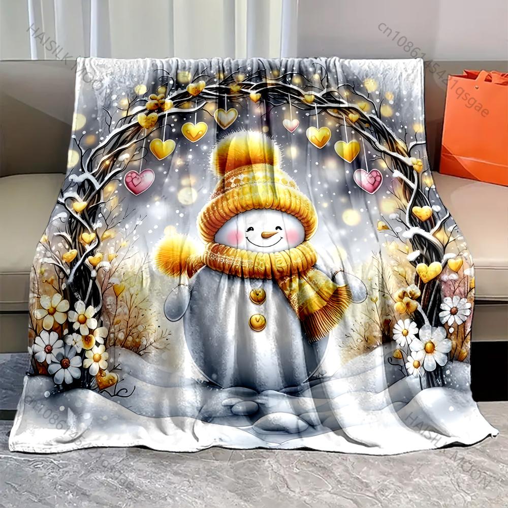 Christmas Themed Snowman Lanterns Print Blanket Warm Soft Fluffy Kids and Adults Sofa Bed Throw Blanket for Home Camping