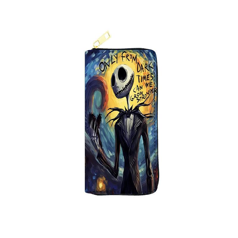Nightmare Before Christmas PU Long Zip Wallet for Women Single Zipper Clutch Cosmetic Bag Jack Skellington Print 3pcs
