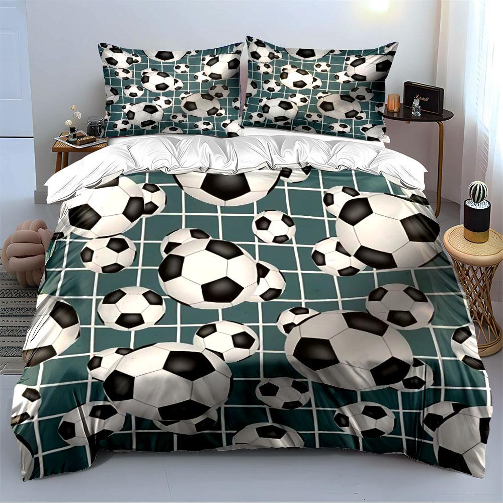 Soccer Balls with Net Pattern Bedding Duvet Cover Set Duvet Cover Pillowcases (1*Duvet Cover 2*Pillowcases, without duvet insert)