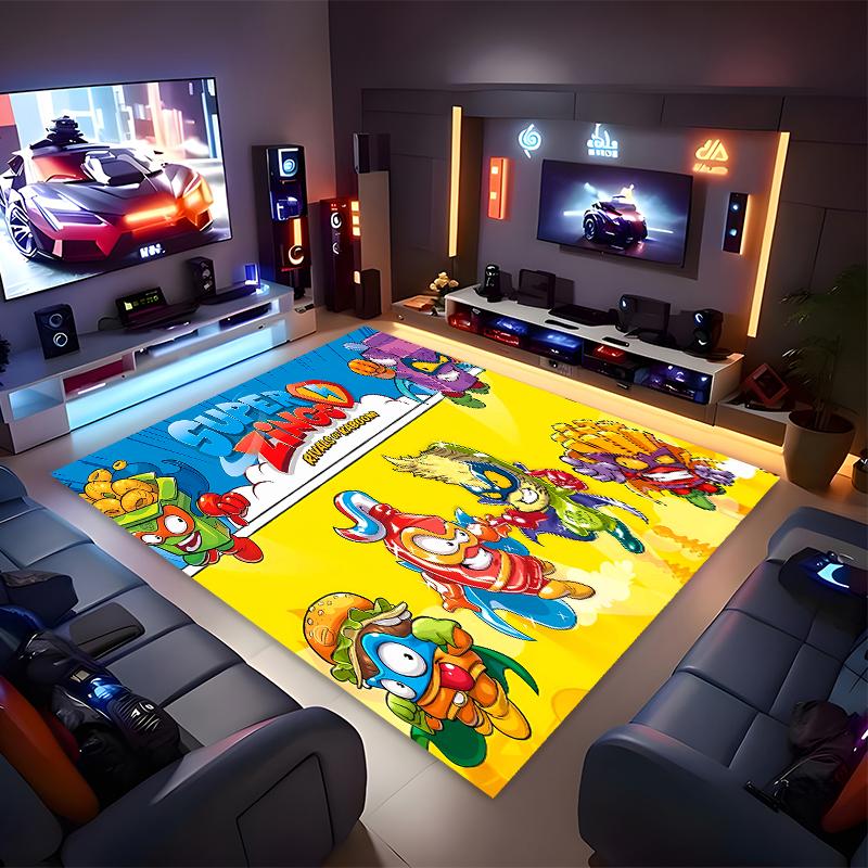 1pc Superthings2 Print Area Rug - Soft, Washable Non-Slip Indoor Mat for Office Chairs, Living Room, Home Office Decorative Rug
