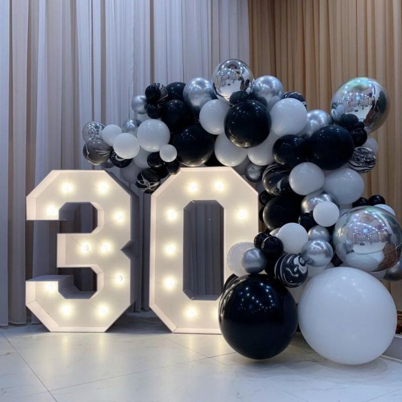 1Pc 73cm/28.7inch Light Up Digital Marquee Frame White Lights KT Board Number 0-9 Plug-in KT Board With Bracket Party Decorative