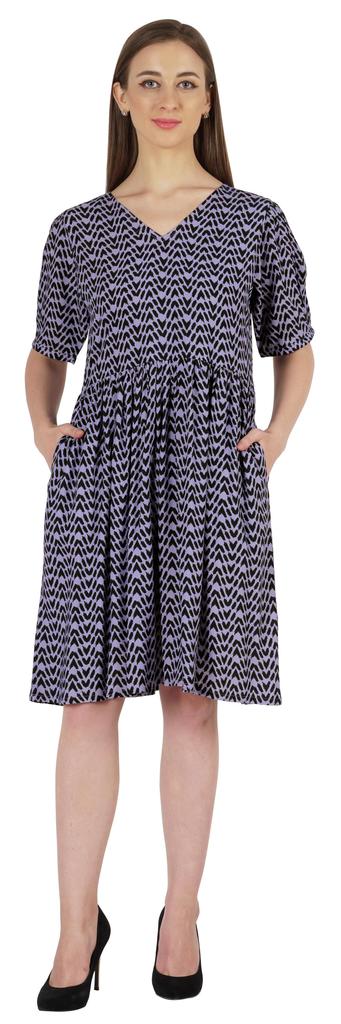 Bimba Printed Summer Shift Dress For Women V Neck Short Dress W  Pockets Western Midi