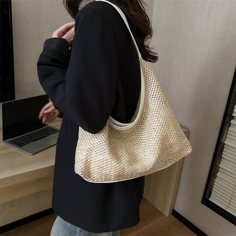 Woven Straw Tote Bag for Women Large Capacity Bucket Shoulder Handbag KTB
