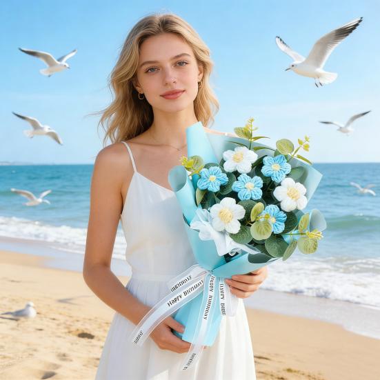 Искусственные цветы Ручной работы Вязаный крючком букет цветов Мягкая хлопковая пряжа Не требует ухода Гибкие стебли Искусственный цветок День святого Валентина Свадебное украшение