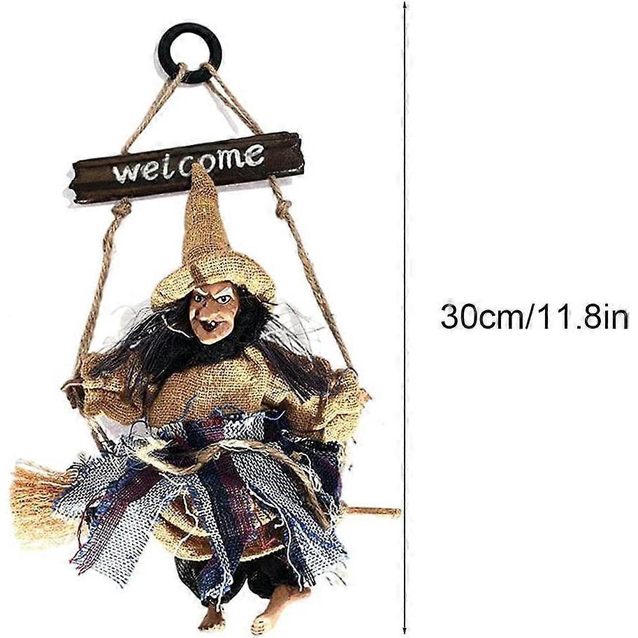 Witch pendant welcome house sign haunted house props and yellow hat.