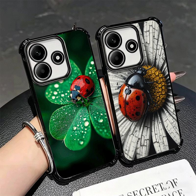 Seven-Spotted Red ladybug Soft Phone Case For Xiaomi Redmi Note 14 15 Pro Plus 13 12 11S 11T 5G 10 9S 9 Plating Anti-Fall Fundas