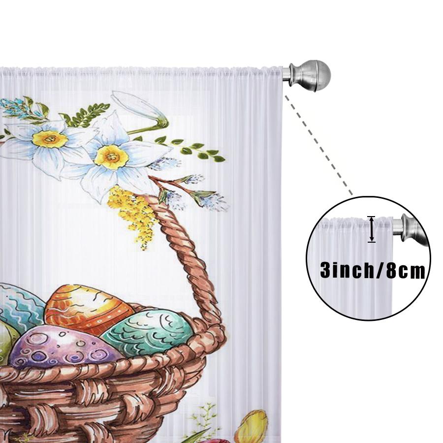 1PC transparent curtains, Easter egg flower pattern basket, suitable for bedrooms and living rooms, pole bag style