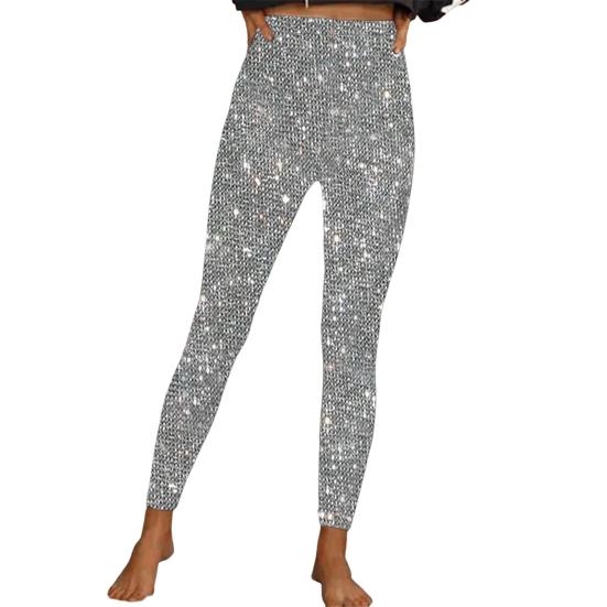 Женские брюки-карандаш с высокой талией, блестящие длинные брюки из эластичной ткани, блестящие леггинсы с пайетками, повседневная одежда