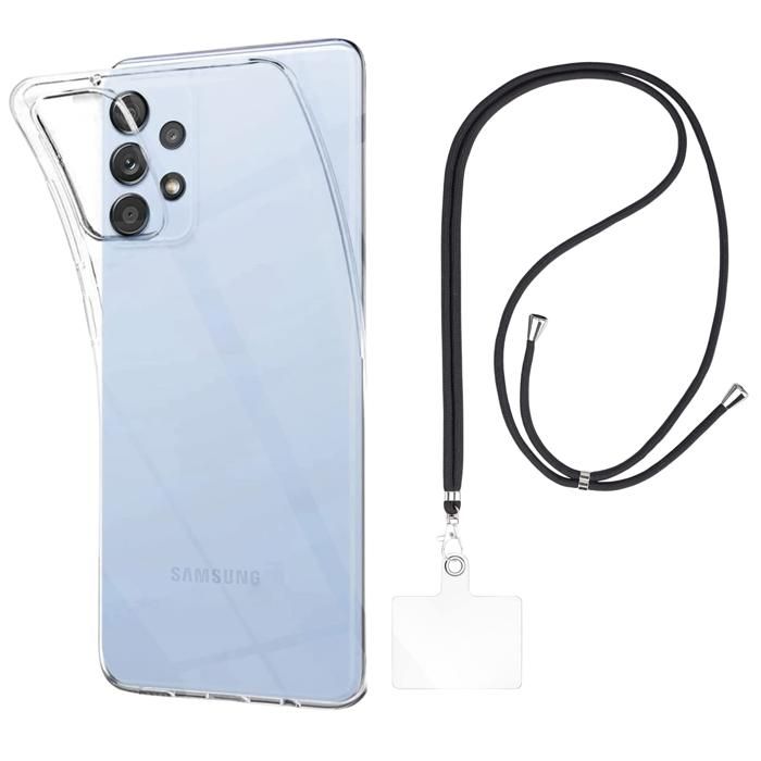 Coque et tour de cou pour Samsung Galaxy A73 5G - TPU Souple Transparent Cordon Noir réglable Phonillico®