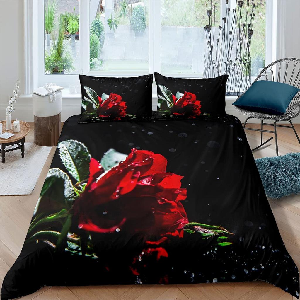 Пододеяльник с розами, женский шикарный комплект постельного белья с фиолетовым цветочным принтом, романтические цветы, блестки, королевского размера, покрывало для пар