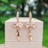 1 Pair Fashion Bow Tassel Dangle Earrings for Women Cubic Zirconia Jewelry Wedding Party Accessories