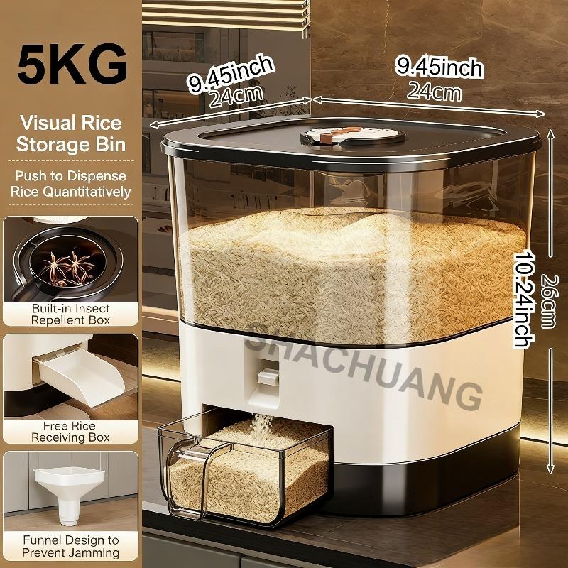 5kg/10kg High Capacity Automatic for Rice Dispenser with Cup,Moisture-proof and Sealed Rice Storage Container,Kitchen Essentials