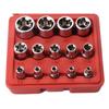 Набор из 14 головок E-Torx Star с футляром 1/4, 3/8, 1/2 дюйма. Набор торцевых головок с внешним шлицем E4-E24