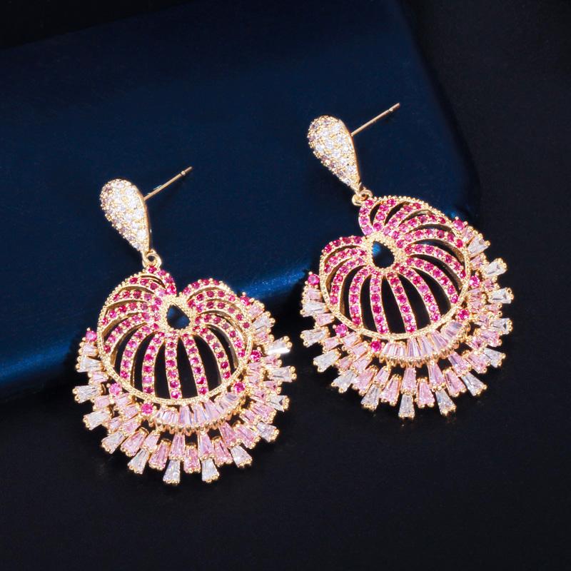 WWJ Романтический цветок Роза Красный Циркон Большие висячие серьги для невест