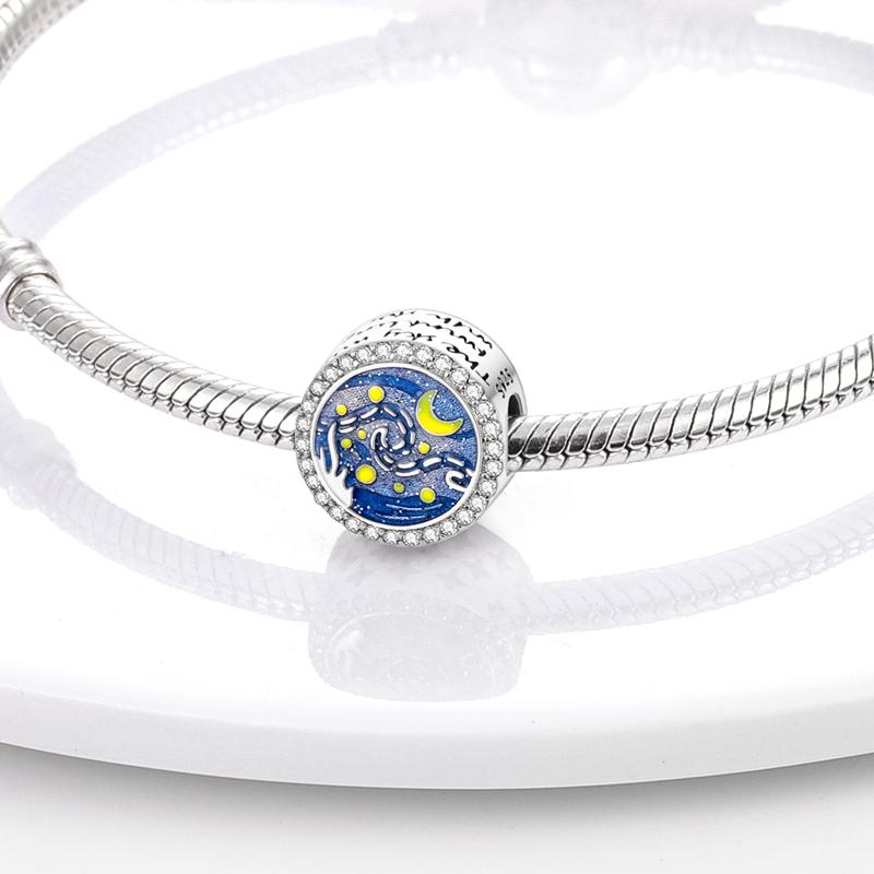 Colorful Round Inlaid CZ Zircon Charms 925 Silver Beads Pendant fit Bracelet plata de ley Jewelry Gift