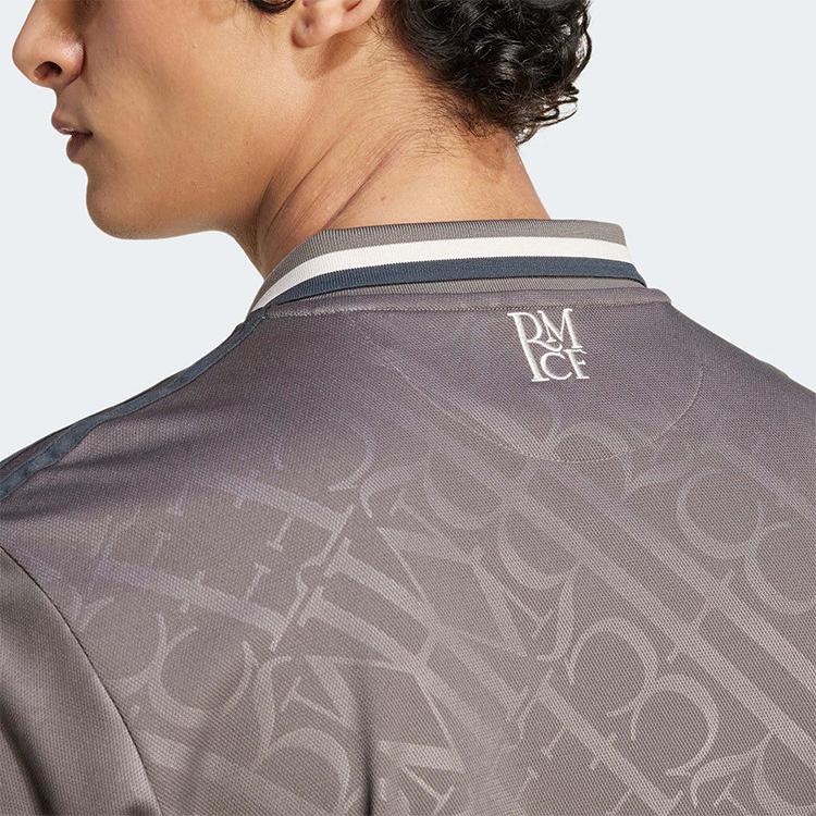 Мужская повседневная футболка с коротким рукавом Adidas Originals серии REAL MADRID, буквенная, угольно-серого цвета, для футбола