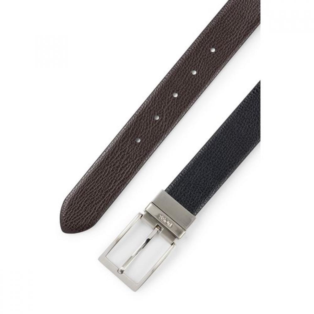 BOSS Логотип Хранитель Зернистая Итальянская Кожа Двусторонняя Пряжка Черный 50447116002