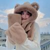 Autumn and Winter Bear Hat Scarf Integrated Women's Thermal Gloves Three-piece Set Cute Hooded Ear Hat Plush Hat