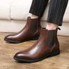 2024 New Chelsea Boots Men Shoes PU Brown Fashion Versatile Business Casual British Style Street Party Wear Classic Ankle Boots