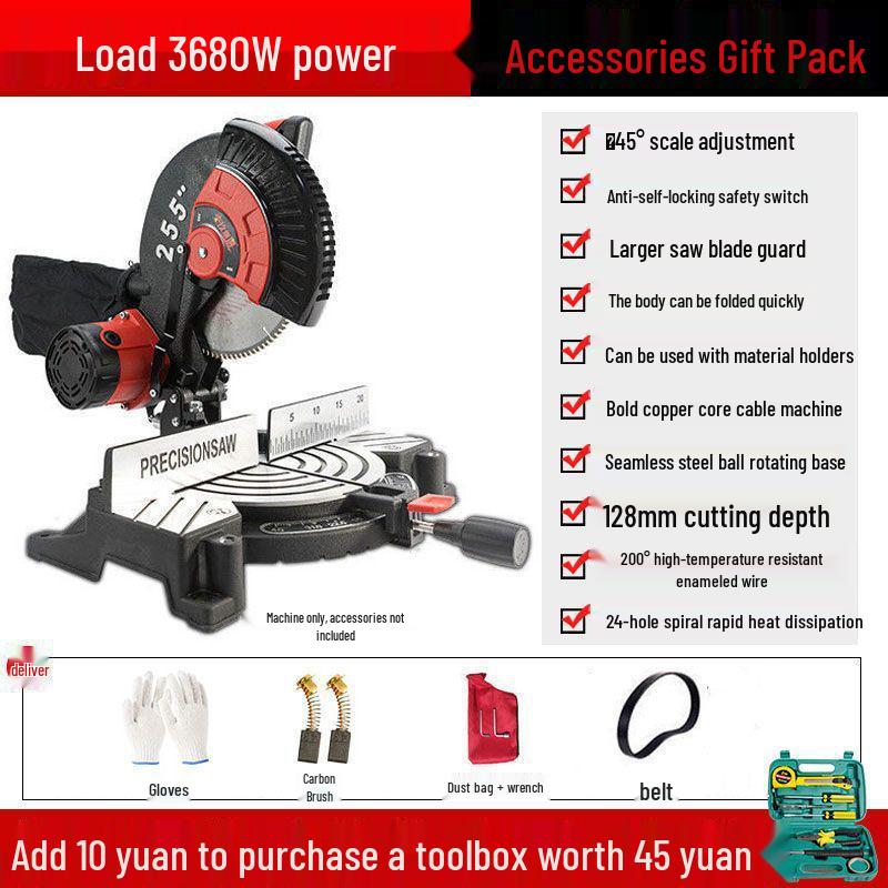 Высокоточная алюминиевая торцовочная пила 10 дюймов, 45º Многофункциональная режущая машина