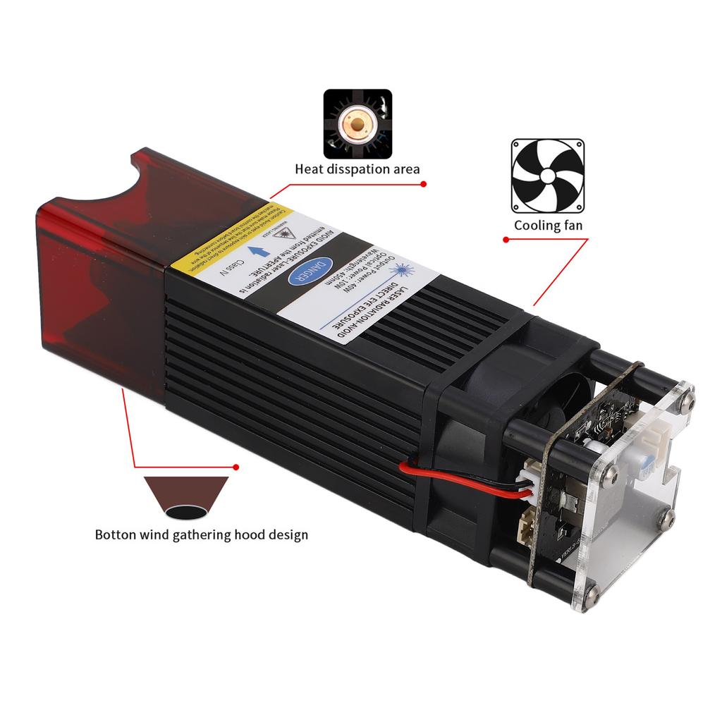 Laser Engraver Module 40W 450nm Fast Cutting Speed Eye Safety Quiet CNC Laser Engraving Module 12V
