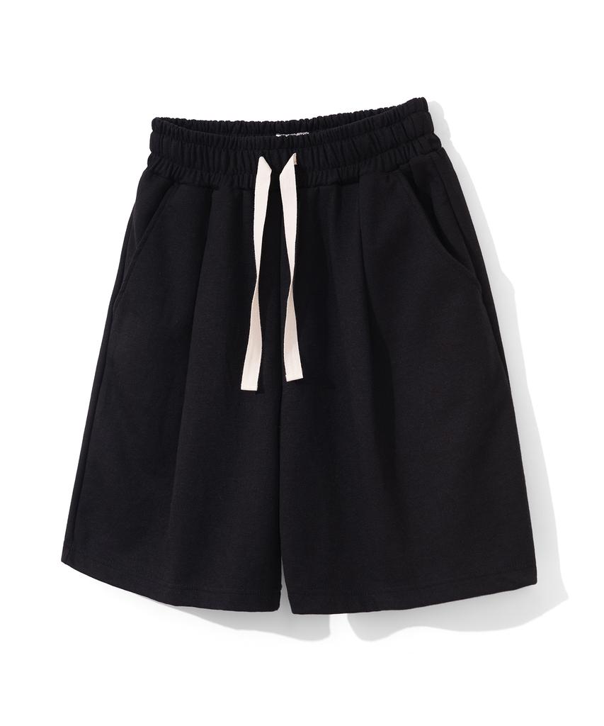 COSTUME O’CLOCK [Coolpass] Elastic Waist Wide One-Pleat Sweat Shorts 3 Colors