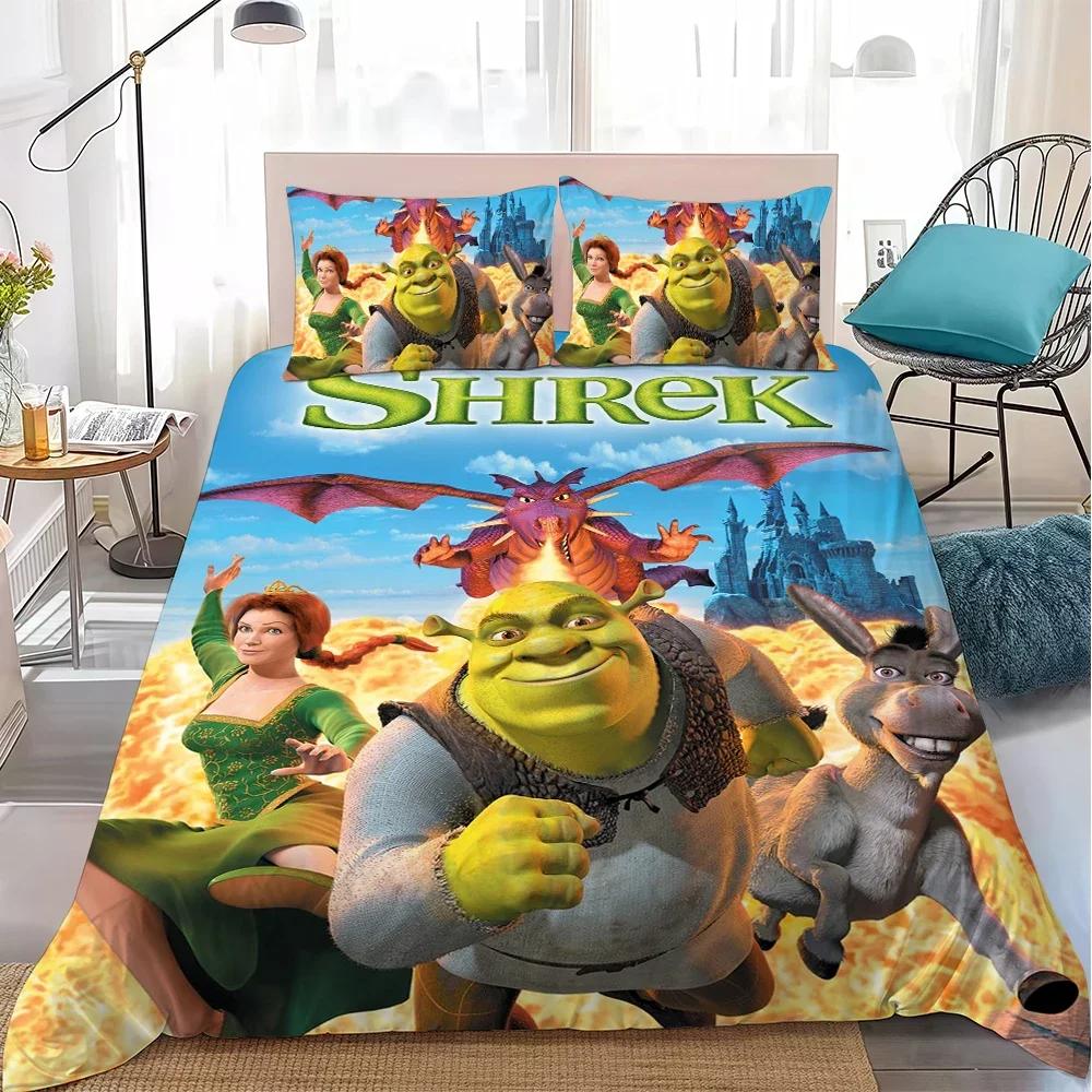 Anime S-Shrek Duvet Cover with Zipper Pillowcases Cartoon Funny Home Style Bedding Soft Bed Set Student Dormitory Gift