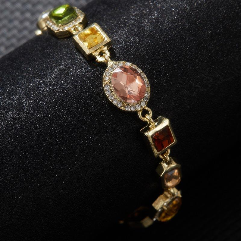 Beautiful Multi Shape Colorful Cubic Zirconia Link Chain Bracelets for Women Adjustable Trendy Hand JewelryGood product