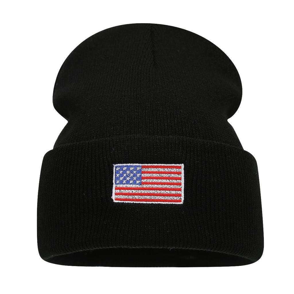 American trendy brand fashion American flag embroidery knitted hat autumn and winter men's and women's outdoor personalized wool cold hat