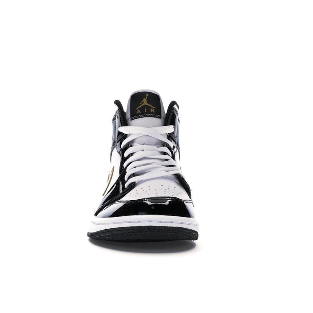 Air Jordan 1 Mid Patent SE Black Gold Men Sneakers White Metallic-Gold 852542-007
