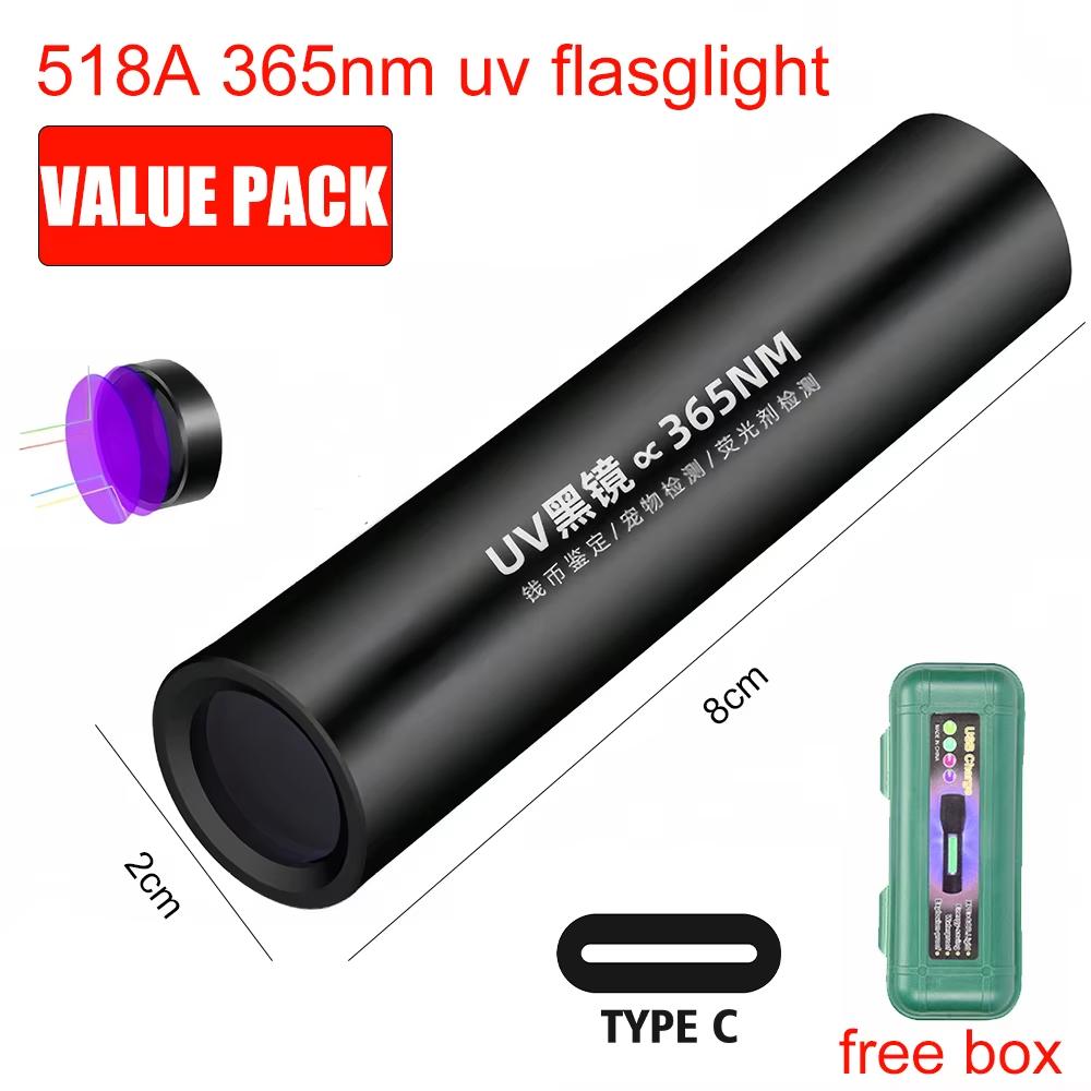 Mini Handheld Portable UV Flashlight 365nm Rechargeable - Pet Cat Urine/Ringworm Detection, Coin Appraisal, Fluorescent Testing