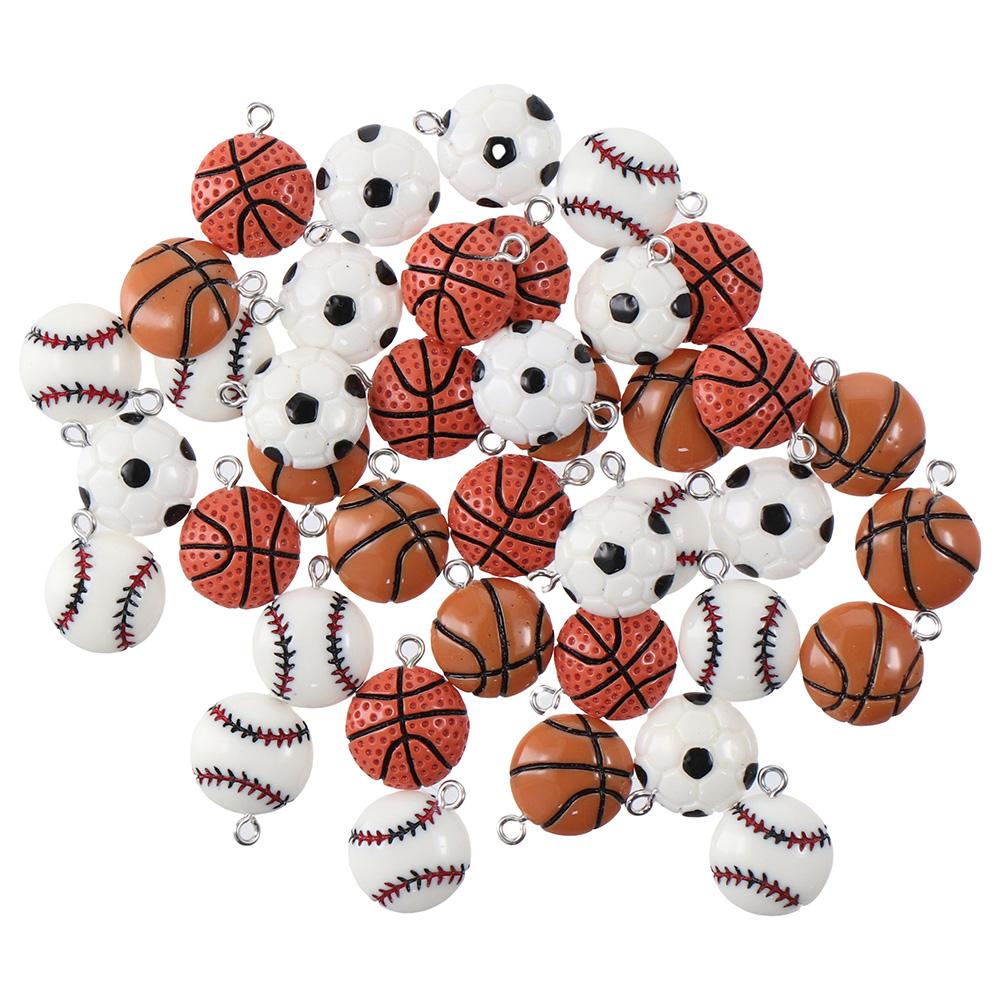 40 Pcs 40 Pcs Round Football Charm Resin Volleyball Charm Bracelet Basketball Charm  Women