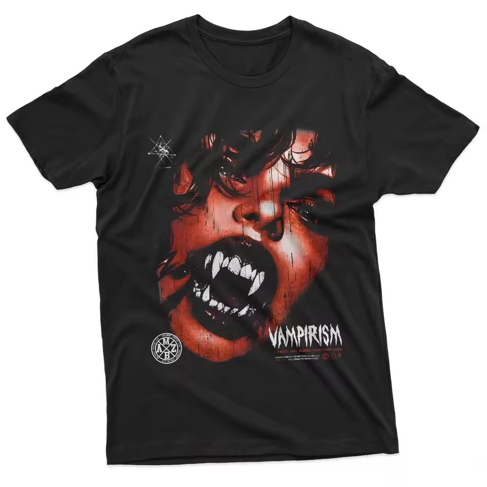 Vampirism Vampire Horror Portrait Gothic Metal Graphic Tee Cotton Mens Womens T shirt Summer Streetwear