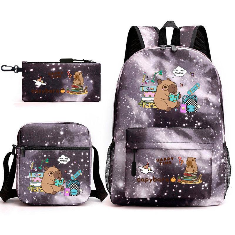 New Kapibara Student School Bag Fashion Popular Backpack Shoulder Bag Pencil Bag Three-piece Set