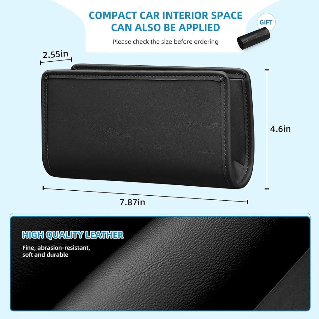 Car Trash Can, Leather Car Trash Bin Door Organizer With A Roll Of Garbage Bag, Foldable Hanging Mini Cars Storage Must Have Essentials Interior
