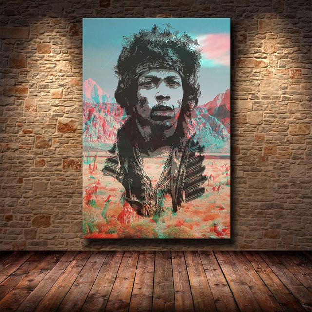 Famous Rock Star Jimi Hendrix Creative Poster Canvas Painting HD Printing Decorative Painting Living Room Decoration