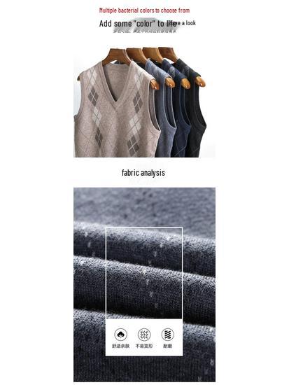 Мужской вязаный жилет с V-образным вырезом - Плотный, без рукавов, идеально подходит для мужчин среднего и пожилого возраста, идеально для осени и зимы