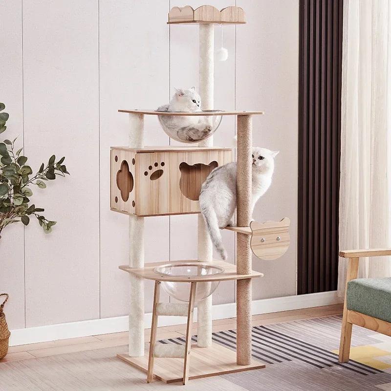 Multi-layer Scratching Posts Modern Cat Tree Tower Multi-layer Cats Climbing Frame Cat Condo Cats Toys Large Wooden Tree House