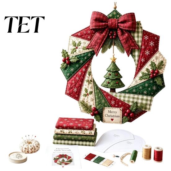 Unique Holiday Gift for Teachers Christmas Fabric Wreath DIY Kit, Patchwork Beginner-Friendly Handmade Craft Rustic Ornament Making Decoration