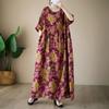 Short Sleeve Plus Size Cotton Vintage Floral New In Dresses for Women Casual Loose Long Summer Dress