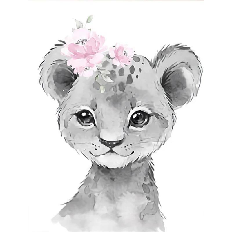 Холст Картина Мультяшные Животные Детская Розовая Цветок Лев Тигр Жираф Постер Принт Настенное Искусство для Комнаты Девочки Домашний Декор