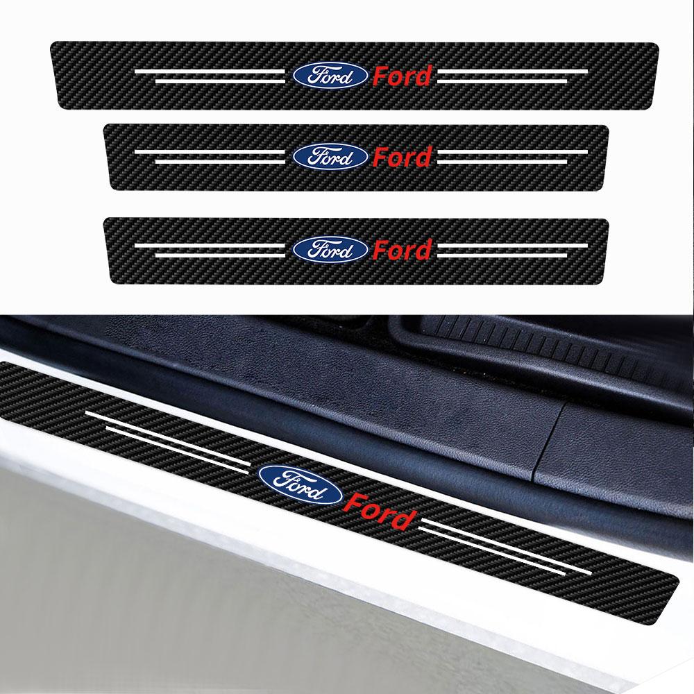 Leather 4pcs Car Door Sill Anti-Scratch Protector Sticker Accessory For Ford Ghia ST Fiesta Kuga MAX Ranger Focus Mondeo Mustang
