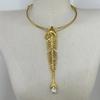 Rhinestone Big Fish Bone Pendant Choker Necklace Novelty Design Fish Bone Neck Chain  For Women
